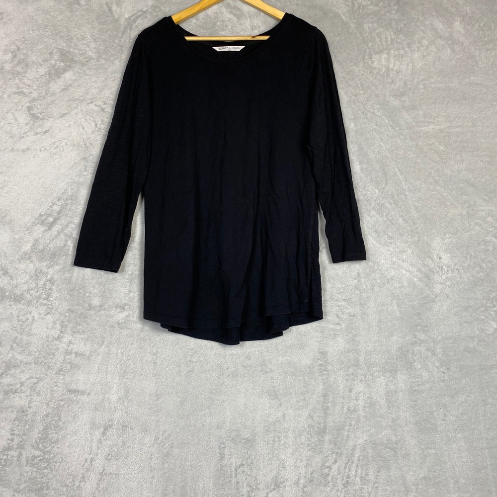 Woolrich Womens Black Slub Cotton Pleated Back Long Sleeve Top Size Large Wool